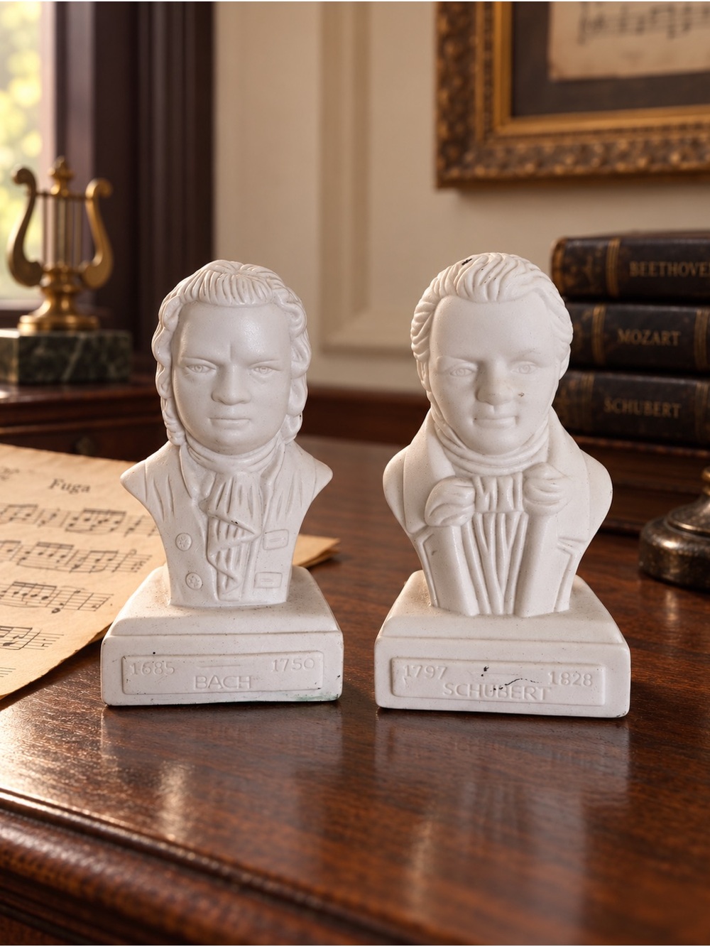 Vintage Bach Schubert Classical Conposers Busts Dark Academia Piano Music Decor